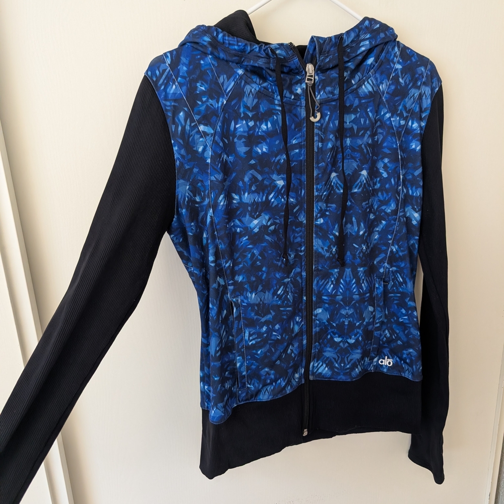 Alo Yoga Women Large Flow Zip Up Jacket Blue Black Activewear Workout Athleisure - Picture 4 of 6